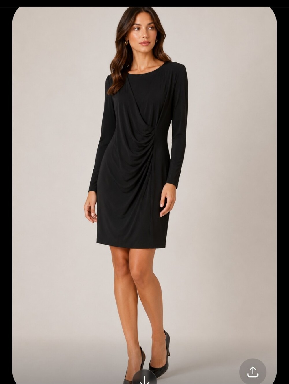 Calvin Klein Black Draped Front Long-Sleeve Dress